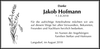 Traueranzeige von Jakob Hofmann von Licher Wochenblatt, Licher Wochenblatt, Licher Wochenblatt