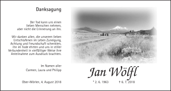 Traueranzeige von Jan Wölfl von Wetterauer Zeitung, Wetterauer Zeitung