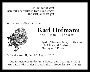 Traueranzeige von Karl Hofmann von Alsfelder Allgemeine