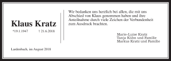 Traueranzeige von Klaus Kratz von Giessener Allgemeine, Alsfelder Allgemeine