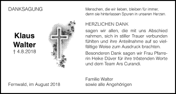 Traueranzeige von Klaus Walter von Licher Wochenblatt, Licher Wochenblatt, Licher Wochenblatt