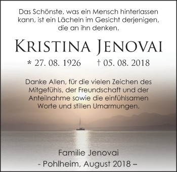 Traueranzeige von Kristina Jenovai von Pohlheimer Nachrichten