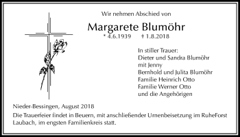 Traueranzeige von Margarete Blumöhr von Licher Wochenblatt, Licher Wochenblatt, Licher Wochenblatt