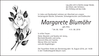 Traueranzeige von Margarete Blumöhr von Giessener Allgemeine, Alsfelder Allgemeine