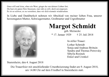 Traueranzeige von Margot Schmidt von Wetterauer Zeitung, Wetterauer Zeitung