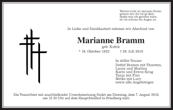 Traueranzeige von Marianne Bramm von Wetterauer Zeitung, Wetterauer Zeitung