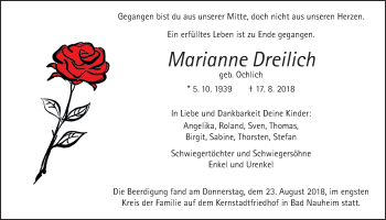 Traueranzeige von Marianne Dreilich von Wetterauer Zeitung, Wetterauer Zeitung