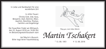 Traueranzeige von Martin Tschakert von Wetterauer Zeitung, Wetterauer Zeitung
