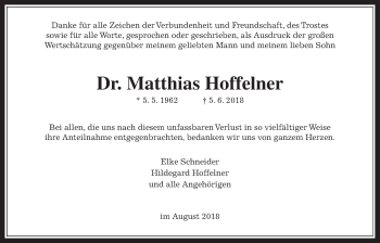 Traueranzeige von Matthias Hoffelner von Wetterauer Zeitung
