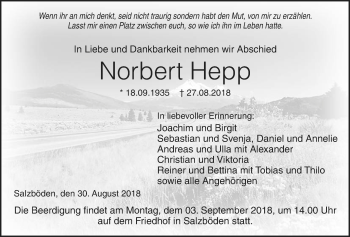 Traueranzeige von Norbert Hepp von Giessener Allgemeine, Alsfelder Allgemeine