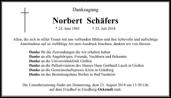 Traueranzeige von Norbert Schäfers von Mücker Stimme