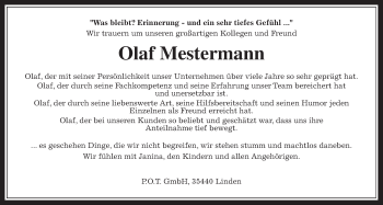 Traueranzeige von Olaf Mestermann von Giessener Allgemeine, Alsfelder Allgemeine