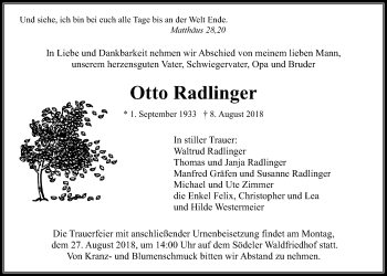 Traueranzeige von Otto Radlinger von Wetterauer Zeitung, Wetterauer Zeitung