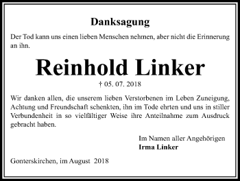 Traueranzeige von Reinhold Linker von Giessener Allgemeine, Alsfelder Allgemeine