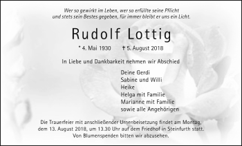 Traueranzeige von Rudolf Lottig von Wetterauer Zeitung, Wetterauer Zeitung