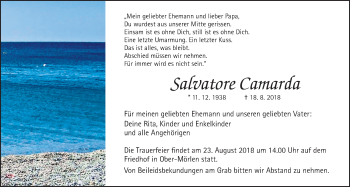 Traueranzeige von Salvatore Camarda von Wetterauer Zeitung, Wetterauer Zeitung