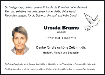 Traueranzeige von Ursula Brams von Wetterauer Zeitung, Wetterauer Zeitung