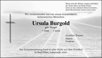 Traueranzeige von Ursula Burgold von Wetterauer Zeitung, Wetterauer Zeitung