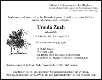 Traueranzeige von Ursula Zuch von Wetterauer Zeitung, Wetterauer Zeitung