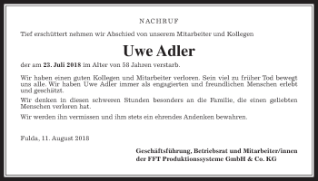 Traueranzeige von Uwe Adler von Alsfelder Allgemeine