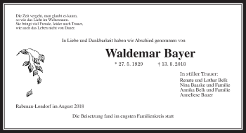 Traueranzeige von Waldemar Bayer von Giessener Allgemeine, Alsfelder Allgemeine
