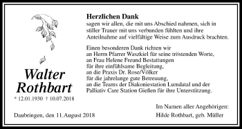 Traueranzeige von Walter Rothbart von Giessener Allgemeine, Alsfelder Allgemeine