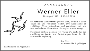 Traueranzeige von Werner Eller von Wetterauer Zeitung, Wetterauer Zeitung