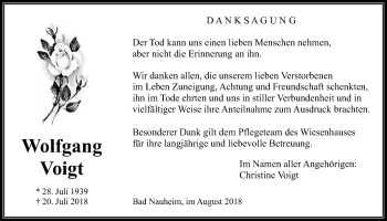 Traueranzeige von Wolfgang Voigt von Wetterauer Zeitung, Wetterauer Zeitung