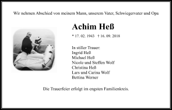 Traueranzeige von Achim Heß von Wetterauer Zeitung, Wetterauer Zeitung