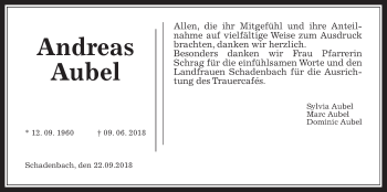 Traueranzeige von Andreas Aubel von Alsfelder Allgemeine