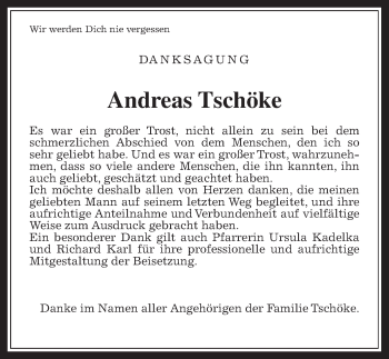 Traueranzeige von Andreas Tschöke von Alsfelder Allgemeine