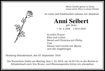 Traueranzeige von Anni Seibert von Alsfelder Allgemeine