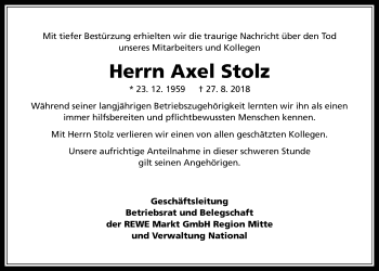 Traueranzeige von Axel Stolz von Giessener Allgemeine, Alsfelder Allgemeine