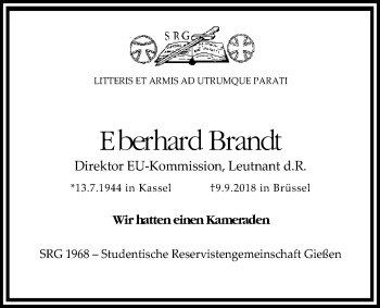 Traueranzeige von Eberhard Brandt von Giessener Allgemeine, Alsfelder Allgemeine