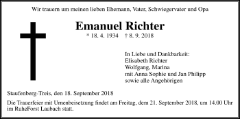 Traueranzeige von Emanuel Richter von Giessener Allgemeine, Alsfelder Allgemeine