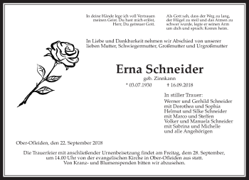 Traueranzeige von Erna Schneider von Alsfelder Allgemeine