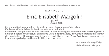 Traueranzeige von Erna Elisabeth Margolin von Wetterauer Zeitung, Wetterauer Zeitung