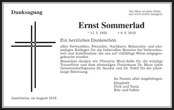 Traueranzeige von Ernst Sommerlad von Wetterauer Zeitung, Wetterauer Zeitung
