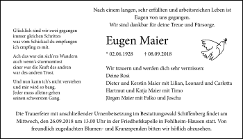 Traueranzeige von Eugen Maier von Pohlheimer Nachrichten