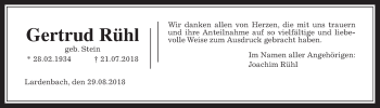 Traueranzeige von Gertrud Rühl von Giessener Allgemeine, Alsfelder Allgemeine