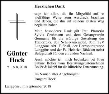 Traueranzeige von Günter Hock von Giessener Allgemeine, Alsfelder Allgemeine