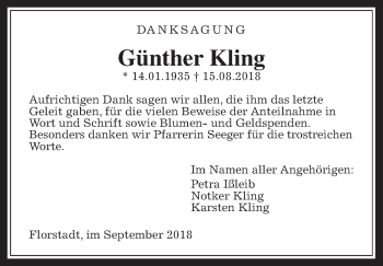 Traueranzeige von Günther Kling von Wetterauer Zeitung, Wetterauer Zeitung