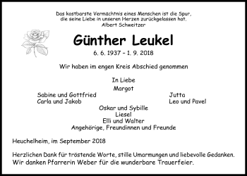 Traueranzeige von Günther Leukel von Giessener Allgemeine, Alsfelder Allgemeine