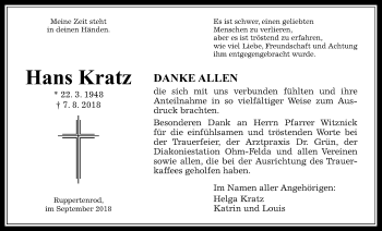 Traueranzeige von Hans Kratz von Mücker Stimme