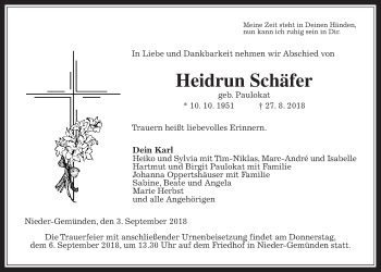 Traueranzeige von Heidrun Schäfer von Alsfelder Allgemeine