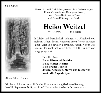 Traueranzeige von Heiko Weitzel von Alsfelder Allgemeine