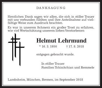 Traueranzeige von Helmut Lehrmund von Giessener Allgemeine, Alsfelder Allgemeine