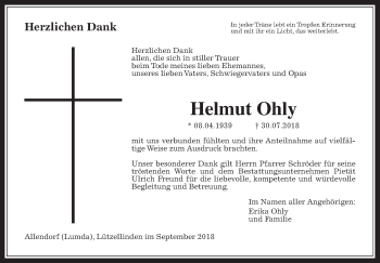 Traueranzeige von Helmut Ohly von Giessener Allgemeine, Alsfelder Allgemeine