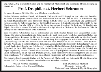 Traueranzeige von Herbert Schramm von Giessener Allgemeine, Alsfelder Allgemeine