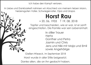 Traueranzeige von Horst Rau von Giessener Allgemeine, Alsfelder Allgemeine